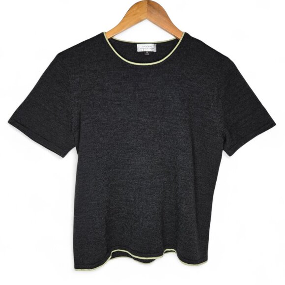 Tahari Arthur S Levine Sweater Top Women's Wool Blend Stripe Collar Charcoal 10 - Picture 1 of 5